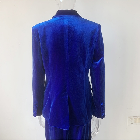 Blue NWT UNBRANDED Velvet Blazer And Wide Leg Pant Matching Set - Picture 16 of 16